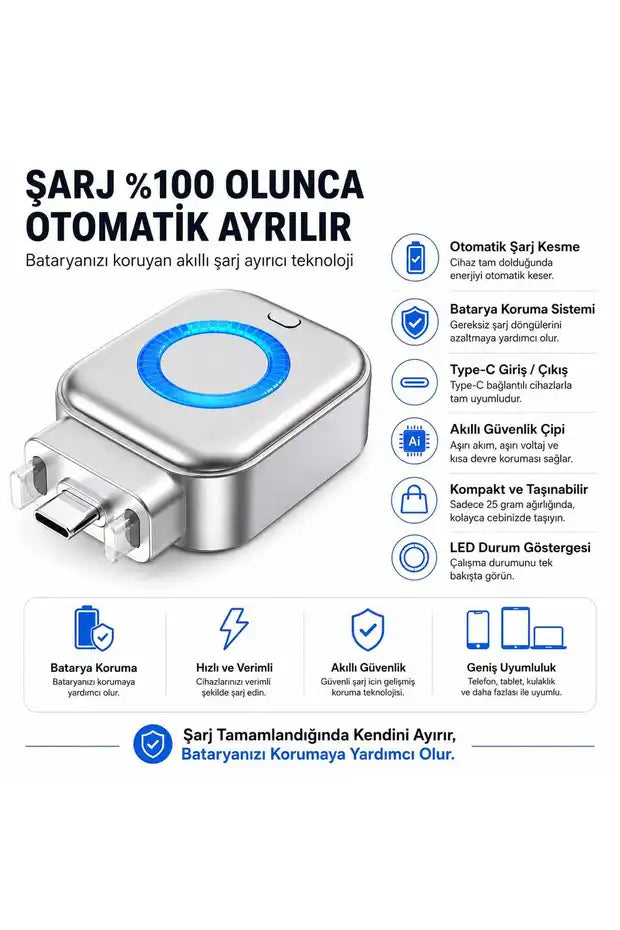 Akıllı Şarj Kesici Type-C Adaptör