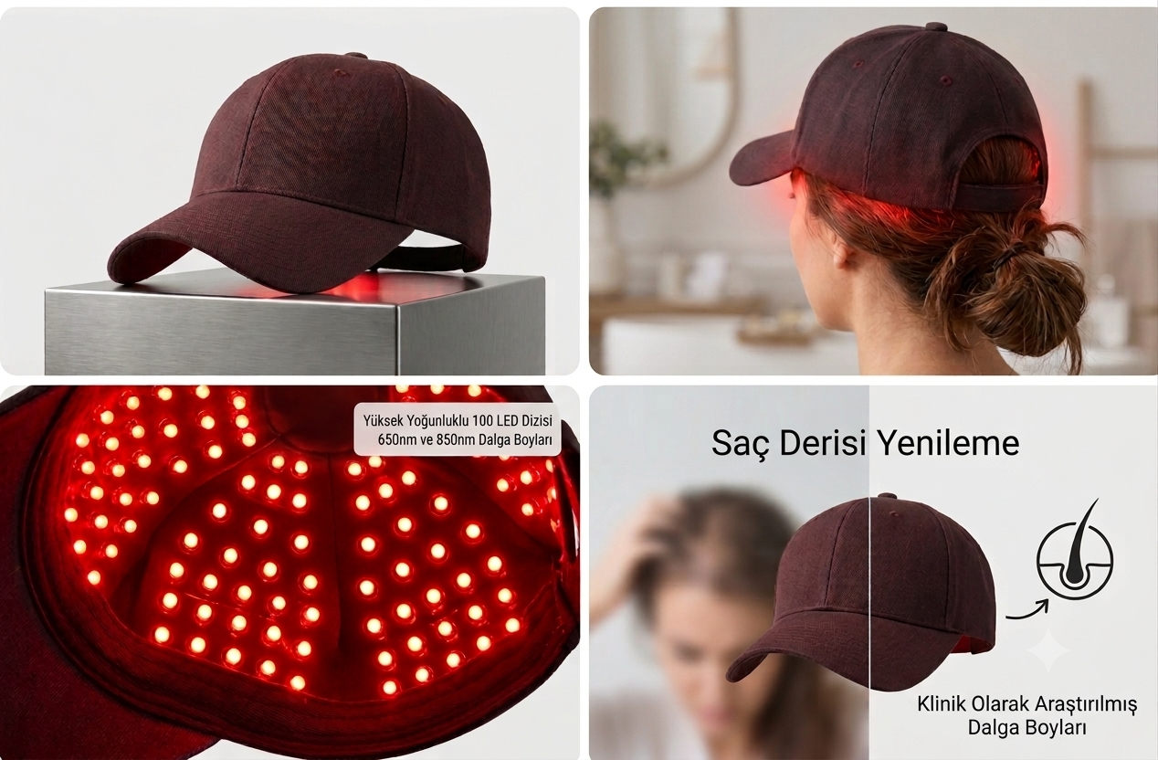 Kırmızı Işık Terapili LED Saç Bakım Şapkası